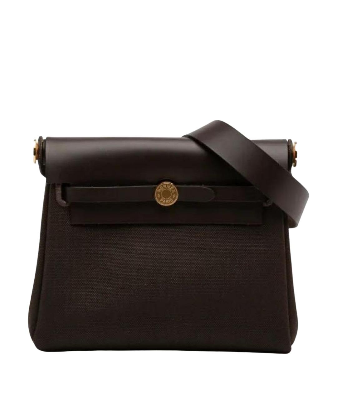 HERMES Коричневая сумка через плечо из канвы, фото 1
