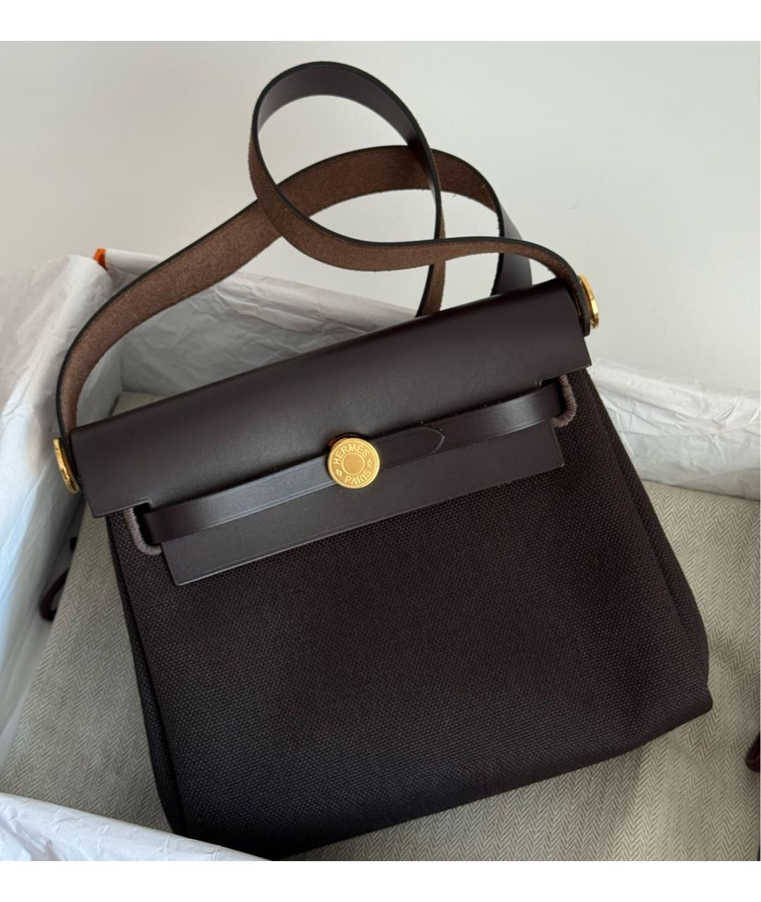 HERMES Коричневая сумка через плечо из канвы, фото 2