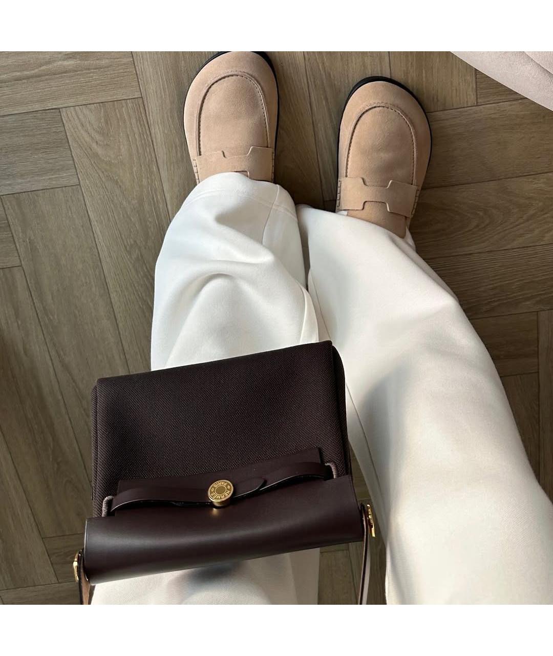 HERMES Коричневая сумка через плечо из канвы, фото 7