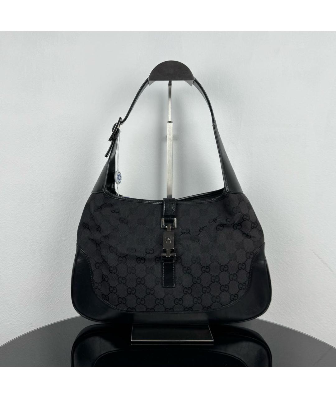 GUCCI Черная сумка с короткими ручками из канвы, фото 5