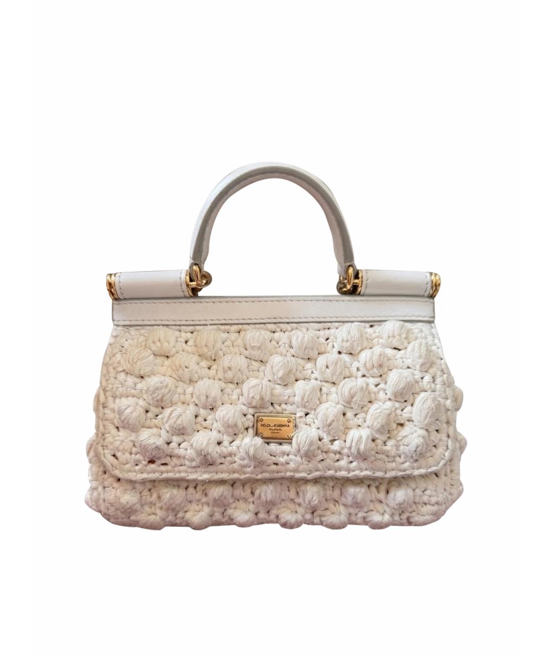 DOLCE&GABBANA Белая плетеная сумка с короткими ручками, фото 1