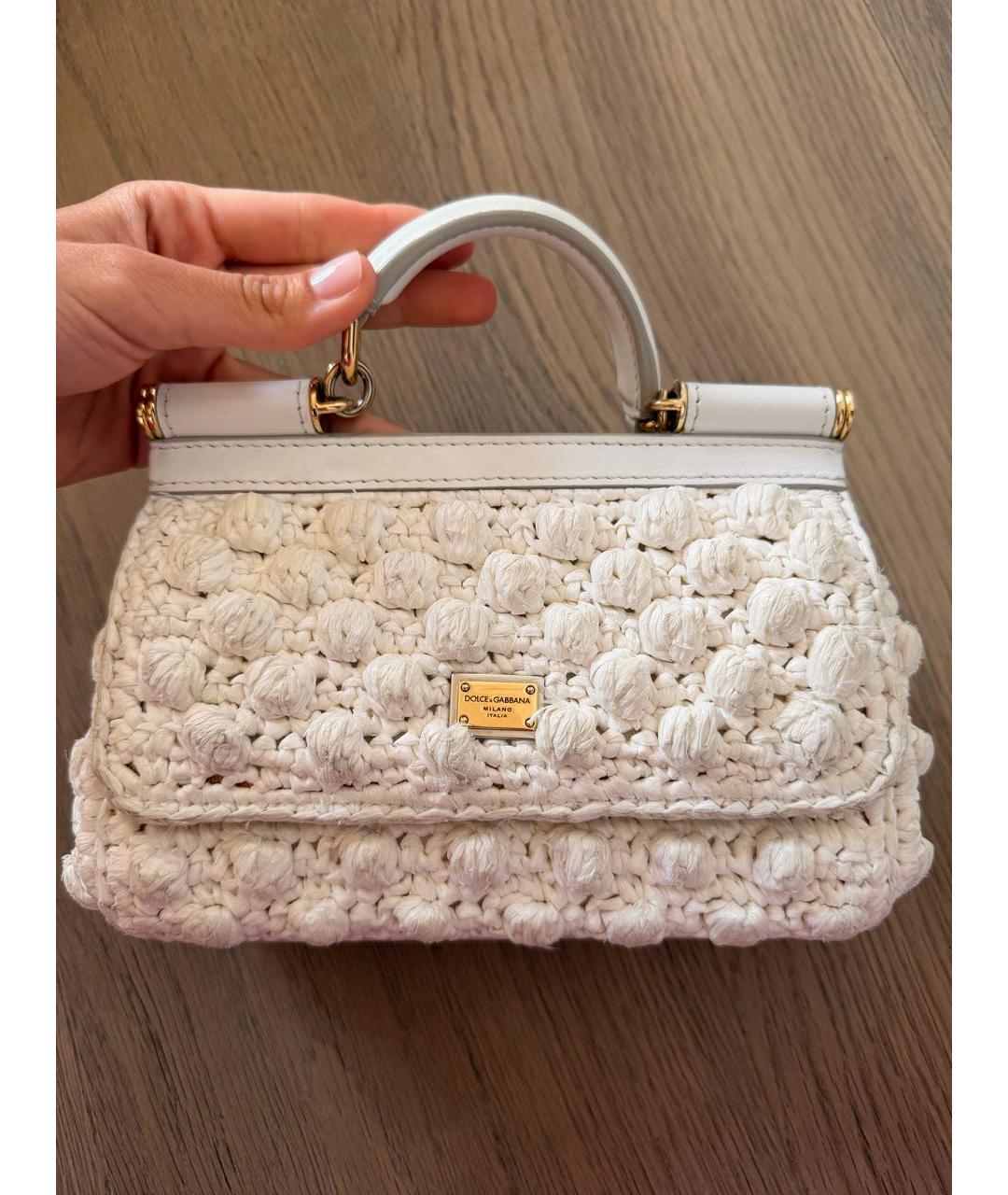 DOLCE&GABBANA Белая плетеная сумка с короткими ручками, фото 9