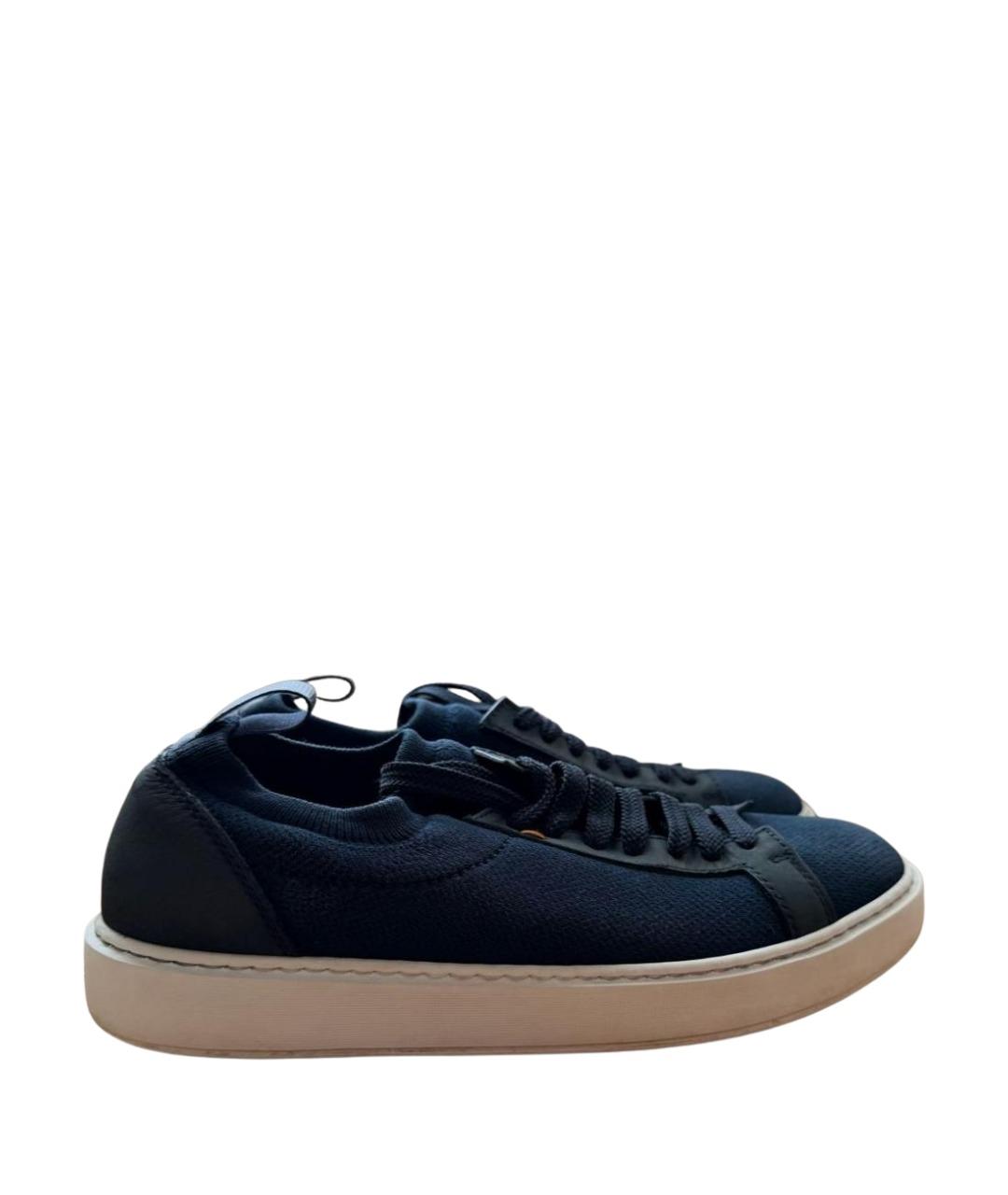 SANTONI Темно-синие текстильные низкие кроссовки / кеды, фото 1
