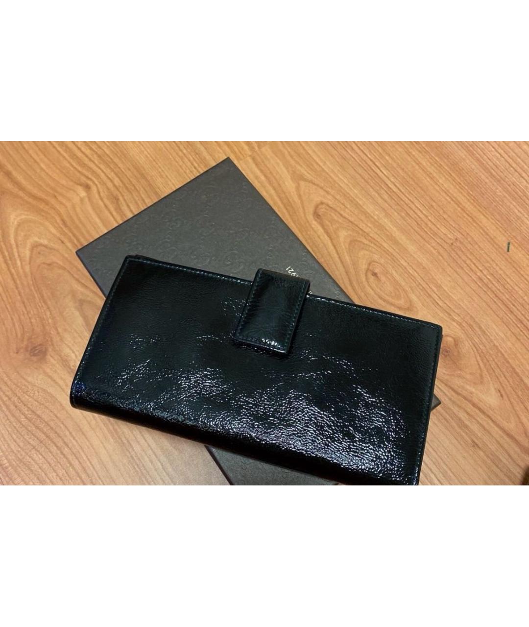 SAINT LAURENT Черный кошелек из лакированной кожи, фото 2