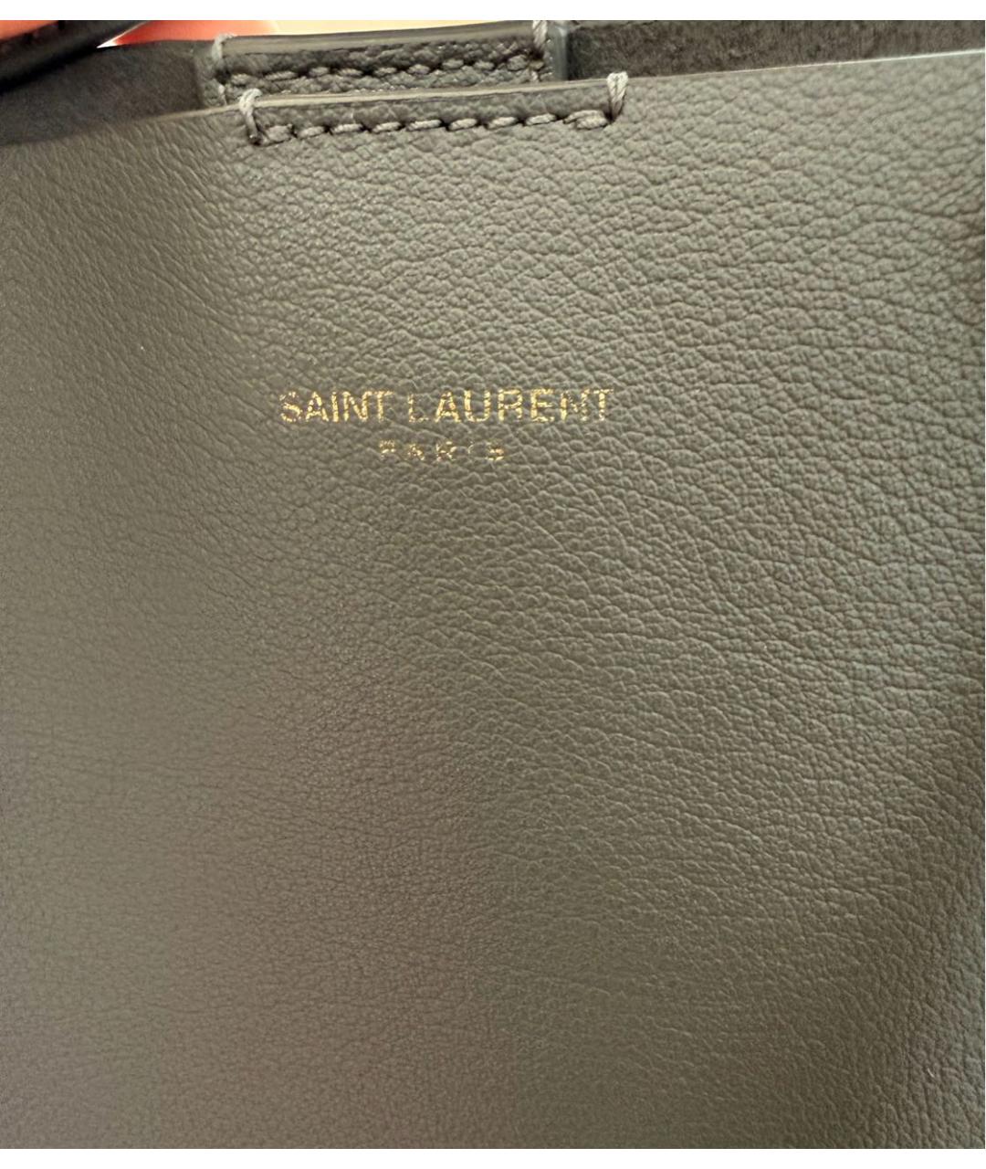 SAINT LAURENT Антрацитовая кожаная сумка тоут, фото 7