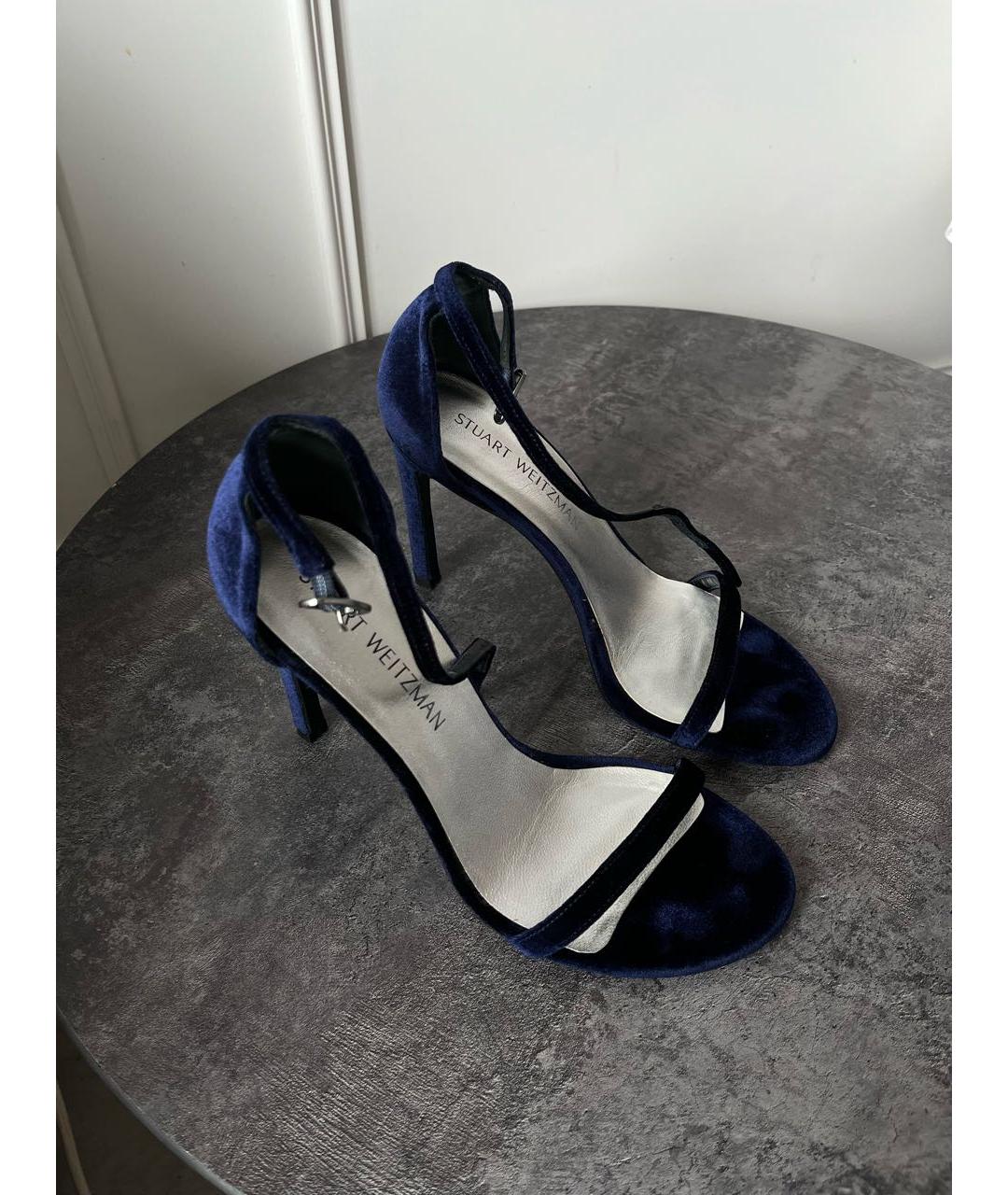 STUART WEITZMAN Синие бархатные босоножки, фото 7