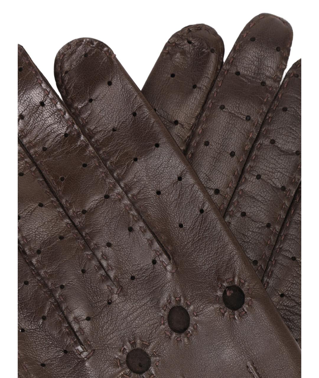 KITON Коричневые кожаные перчатки, фото 3