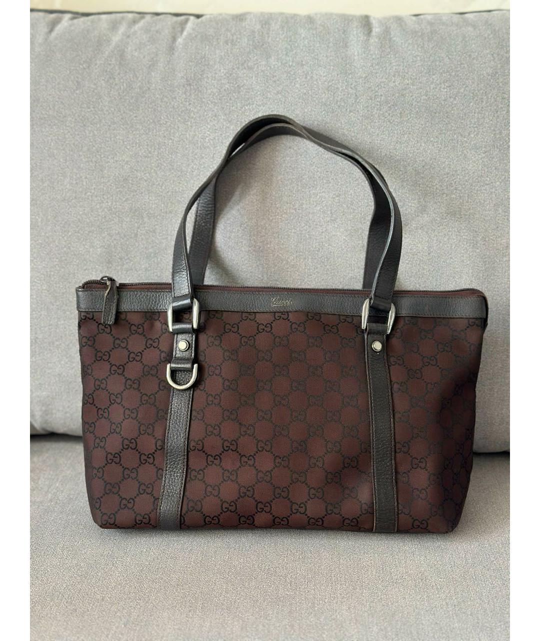 GUCCI Коричневая нейлоновая сумка тоут, фото 3