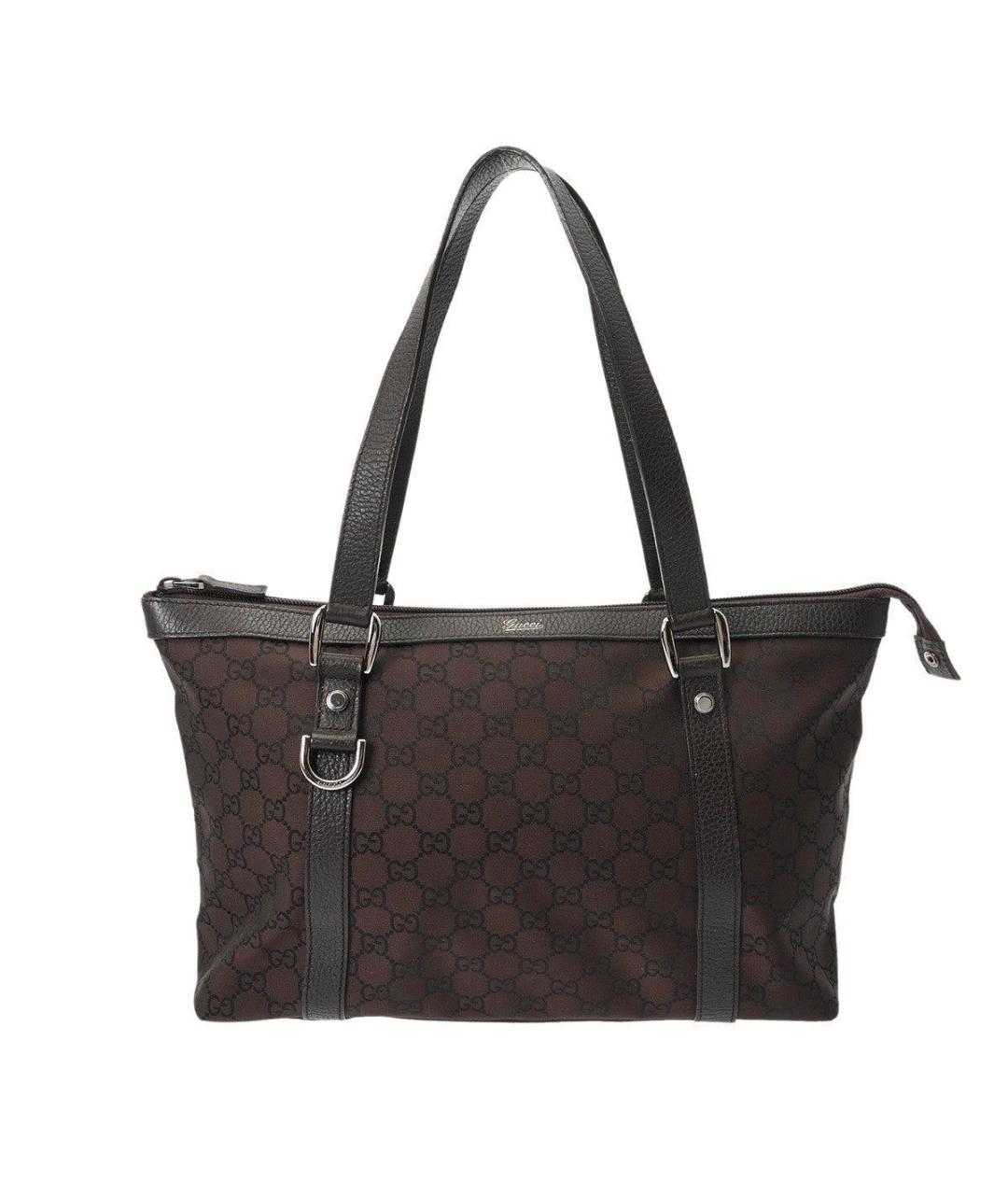 GUCCI Коричневая нейлоновая сумка тоут, фото 9