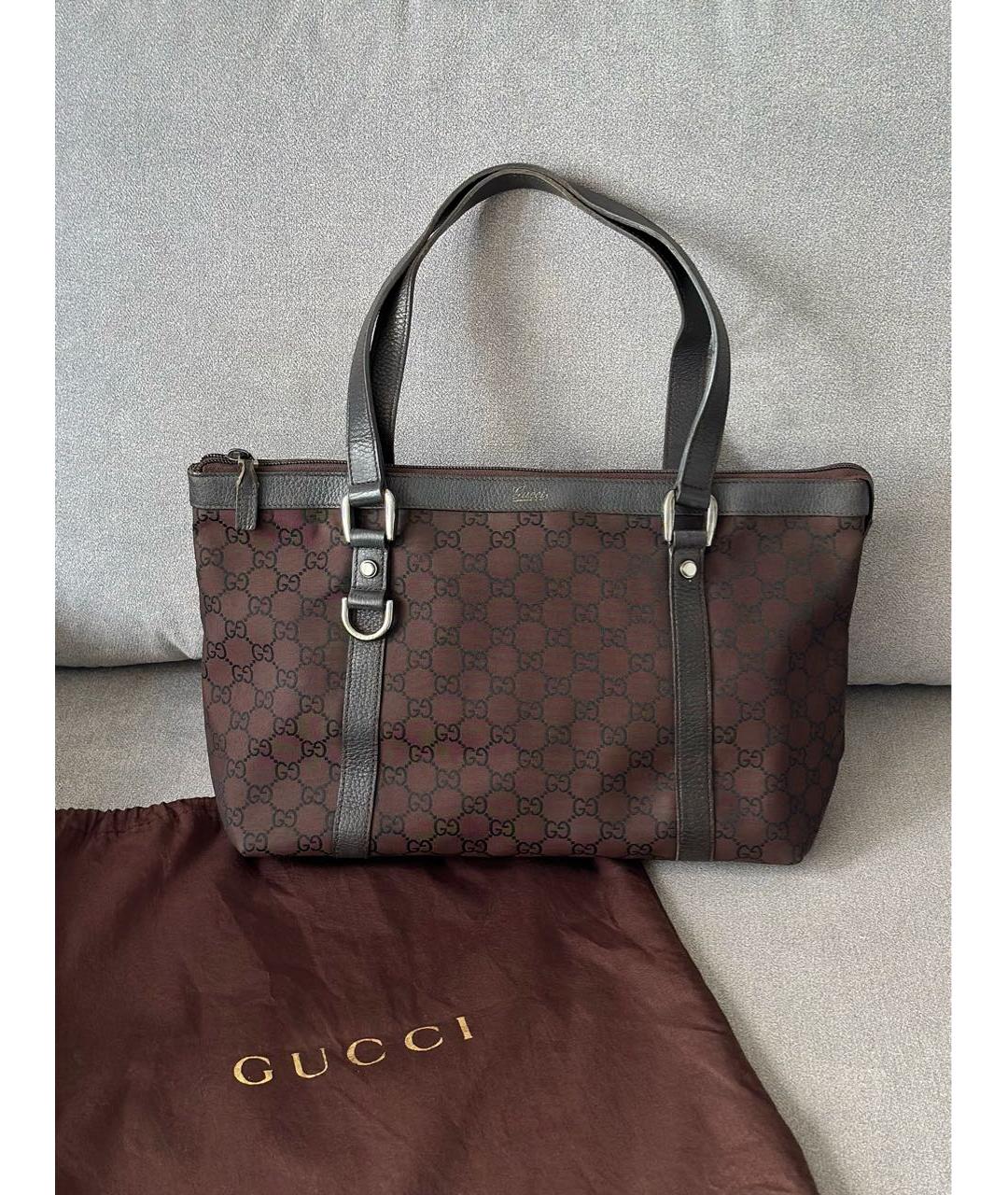 GUCCI Коричневая нейлоновая сумка тоут, фото 2