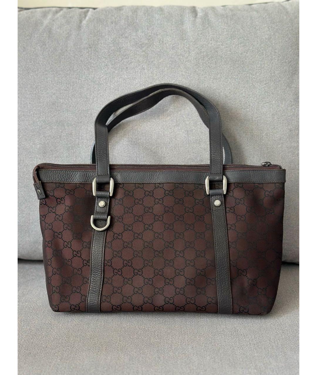 GUCCI Коричневая нейлоновая сумка тоут, фото 4