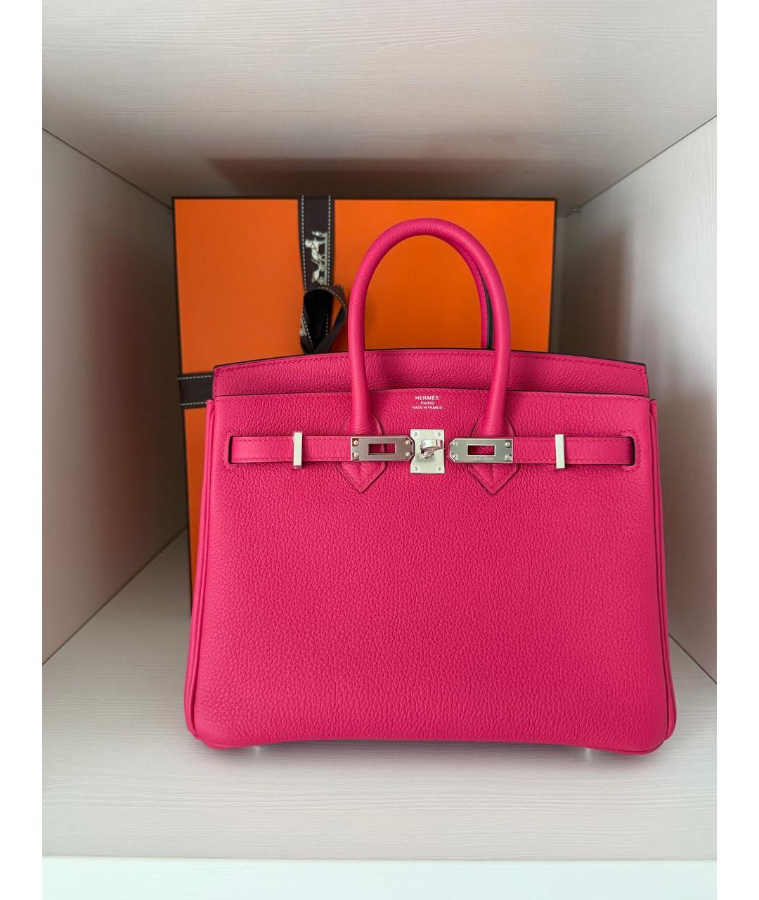 HERMES Розовая кожаная сумка с короткими ручками, фото 4