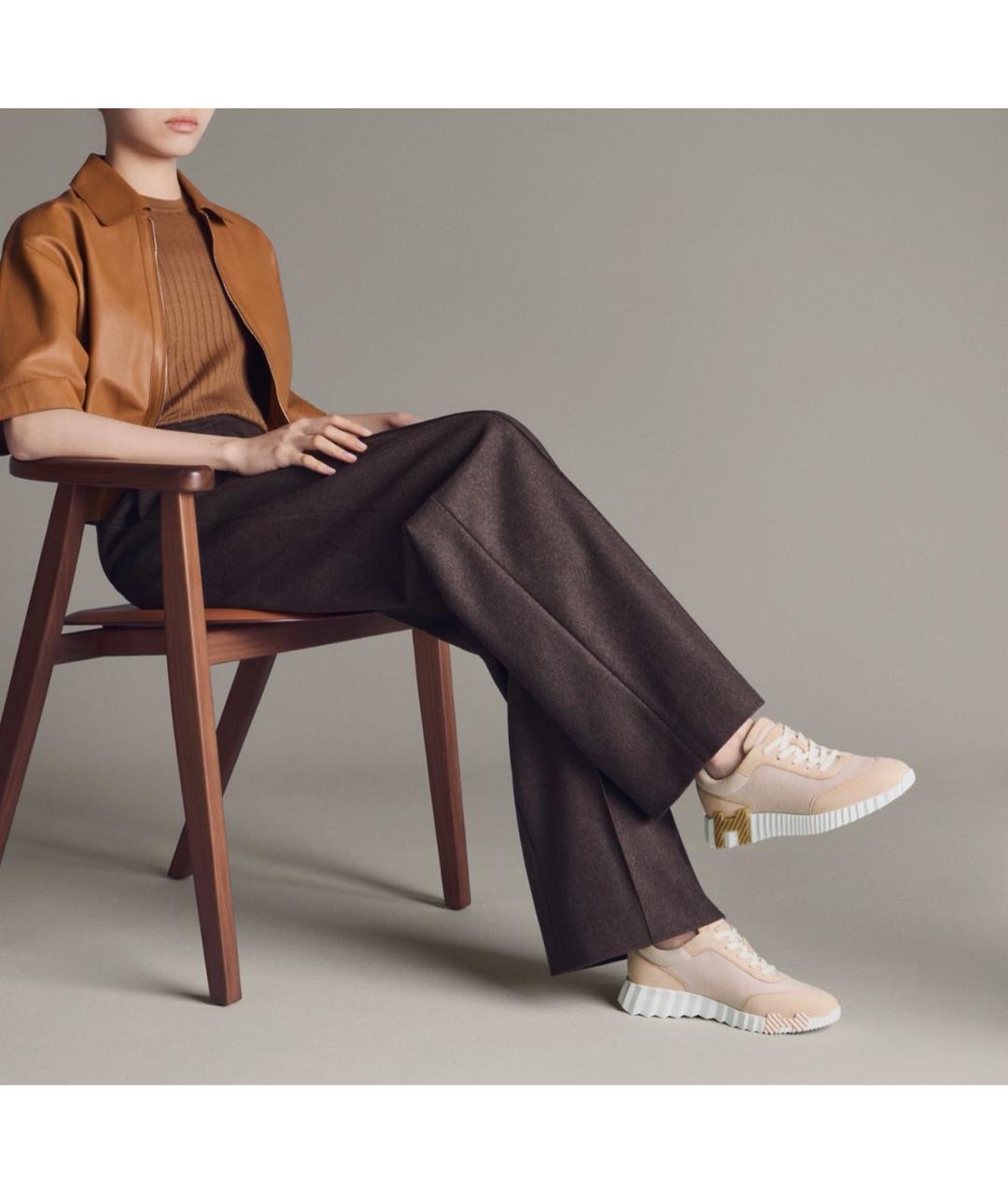 HERMES Розовые кожаные кроссовки, фото 2