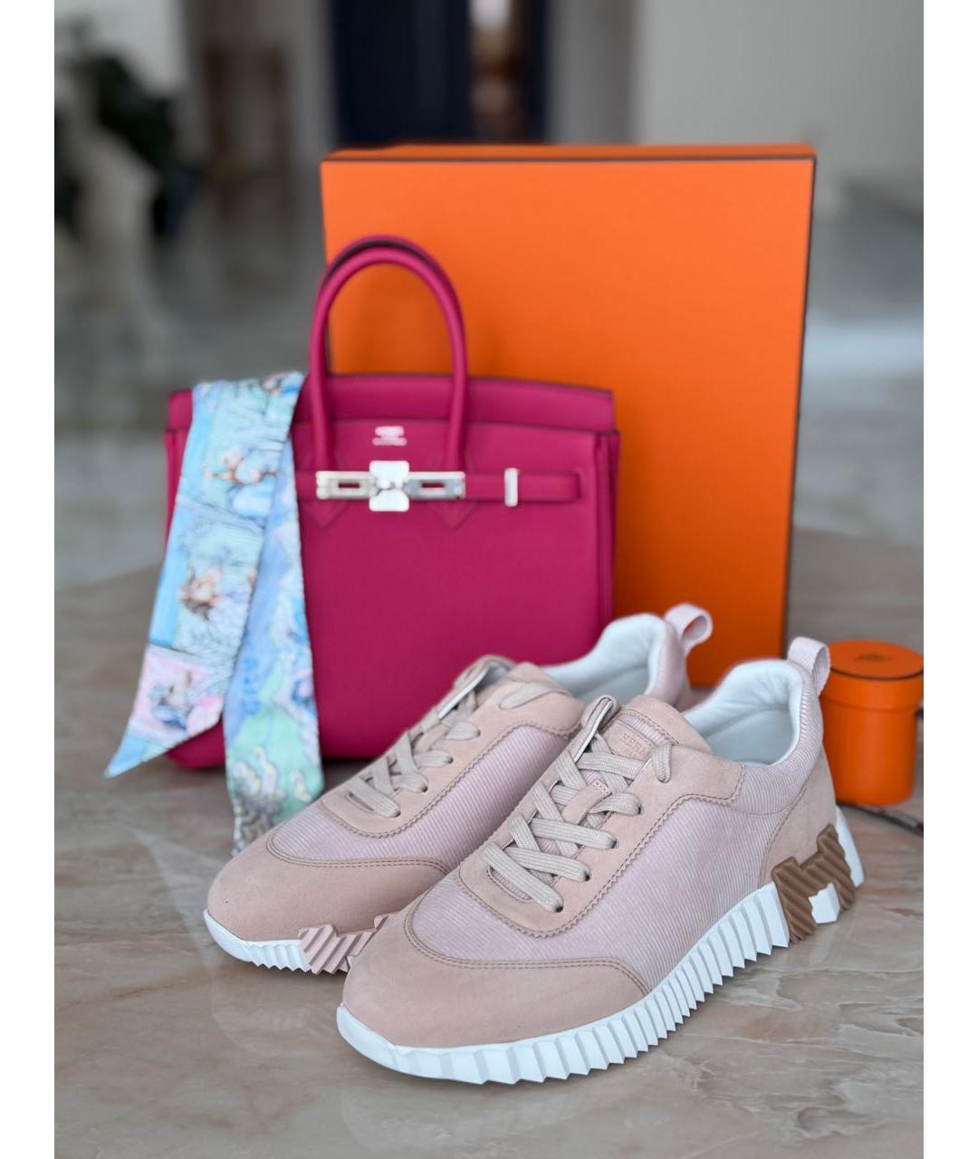 HERMES Розовые кожаные кроссовки, фото 3