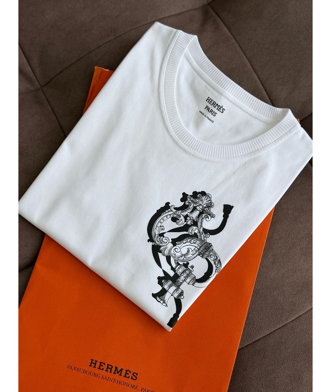 HERMES Белая хлопковая футболка, фото 6