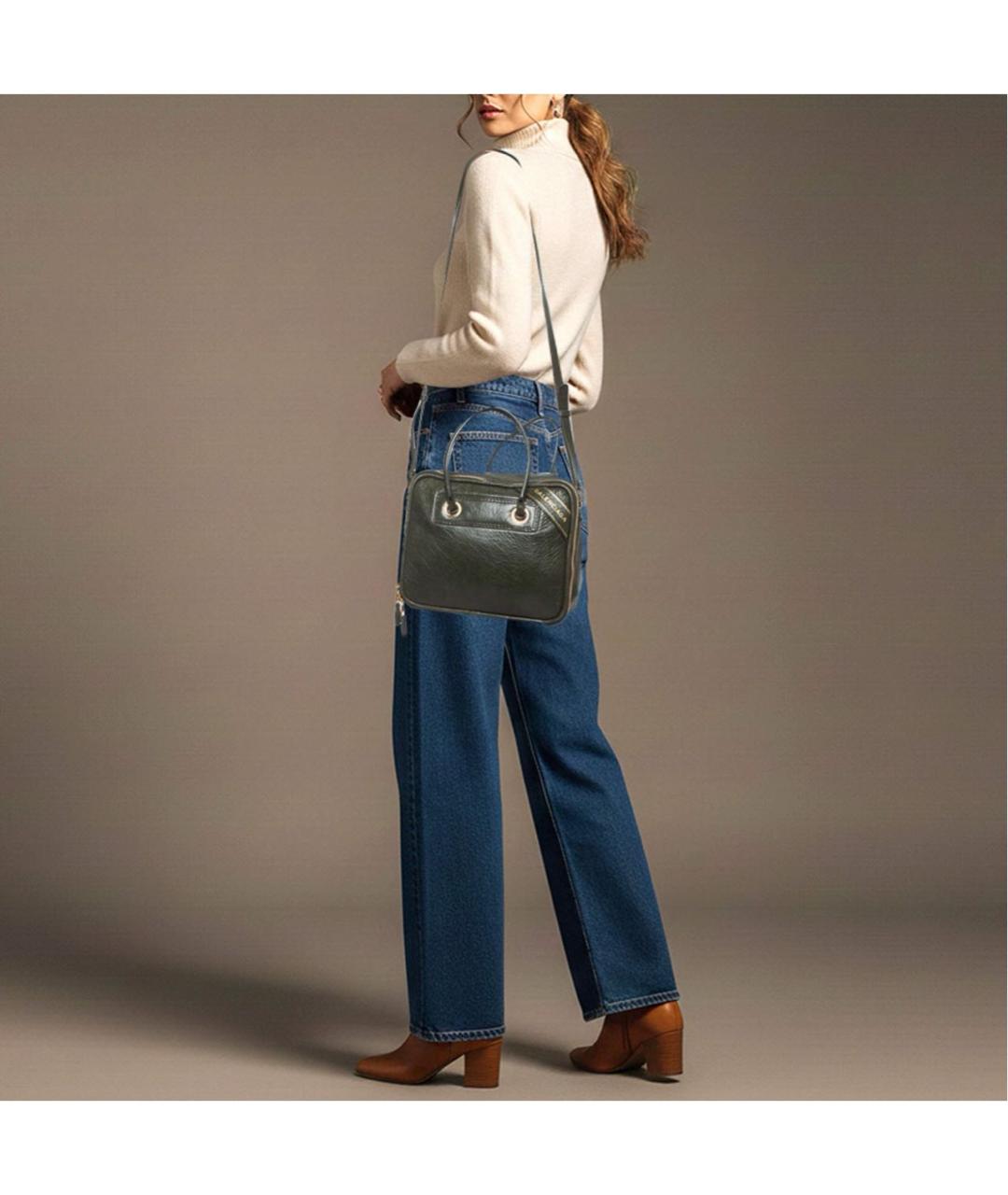BALENCIAGA Хаки кожаная сумка с короткими ручками, фото 5