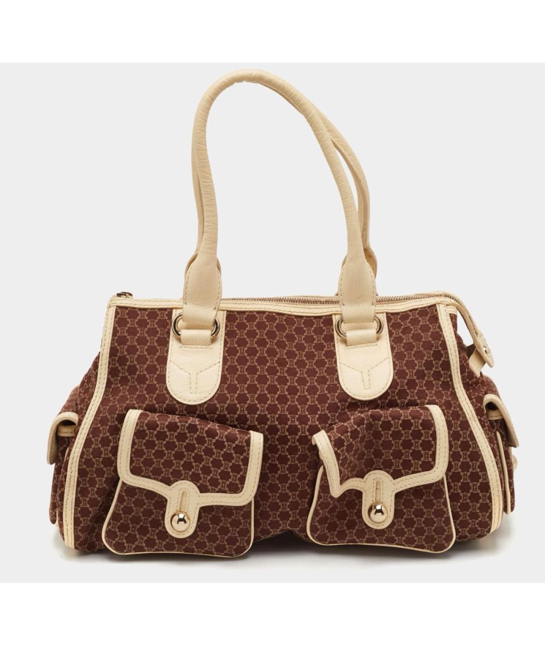 CELINE Коричневая сумка с короткими ручками из канвы, фото 9
