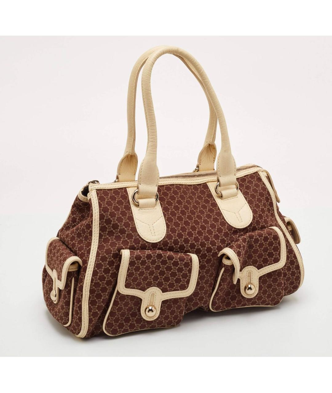 CELINE Коричневая сумка с короткими ручками из канвы, фото 2