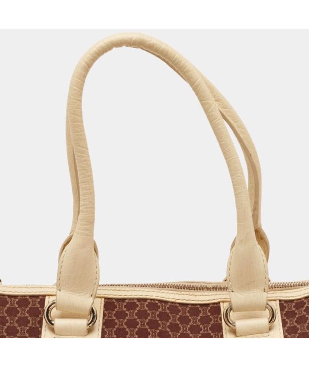 CELINE Коричневая сумка с короткими ручками из канвы, фото 8