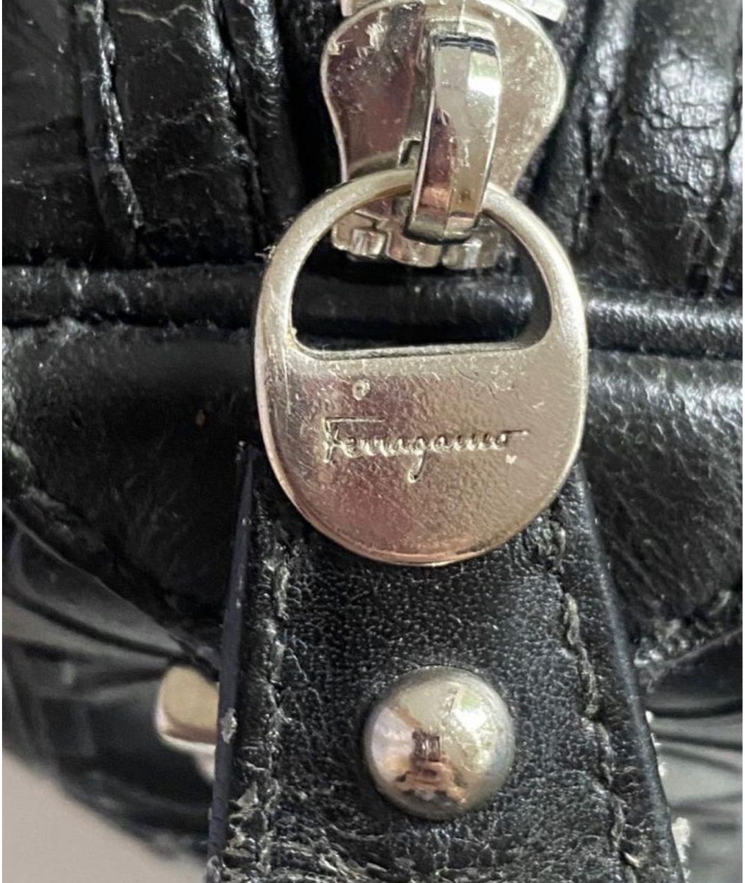 FERRAGAMO Черная кожаная сумка тоут, фото 4