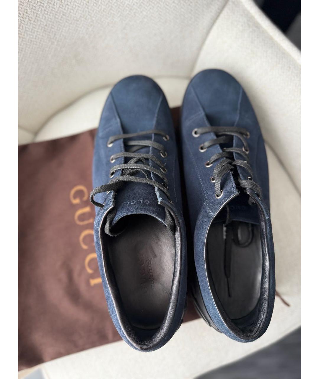 GUCCI Темно-синие замшевые низкие кроссовки / кеды, фото 3
