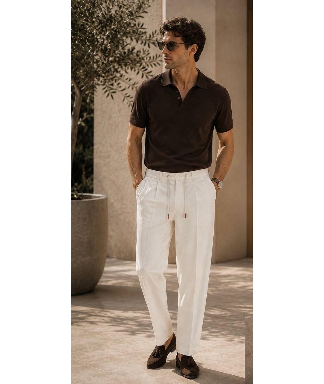 KITON Белые хлопко-эластановые повседневные брюки, фото 2