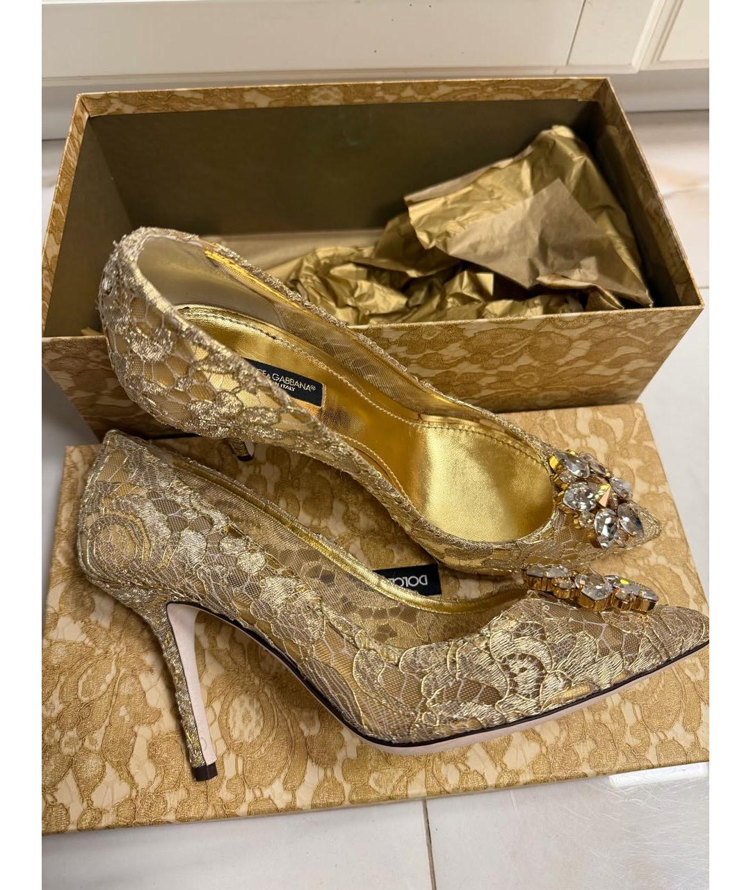 DOLCE&GABBANA Золотые текстильные туфли, фото 2