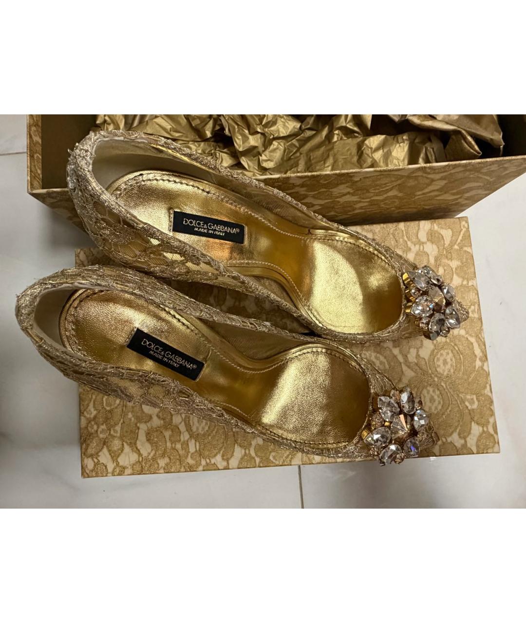 DOLCE&GABBANA Золотые текстильные туфли, фото 4