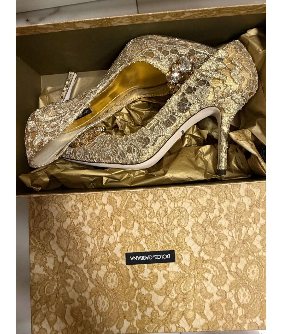 DOLCE&GABBANA Золотые текстильные туфли, фото 3