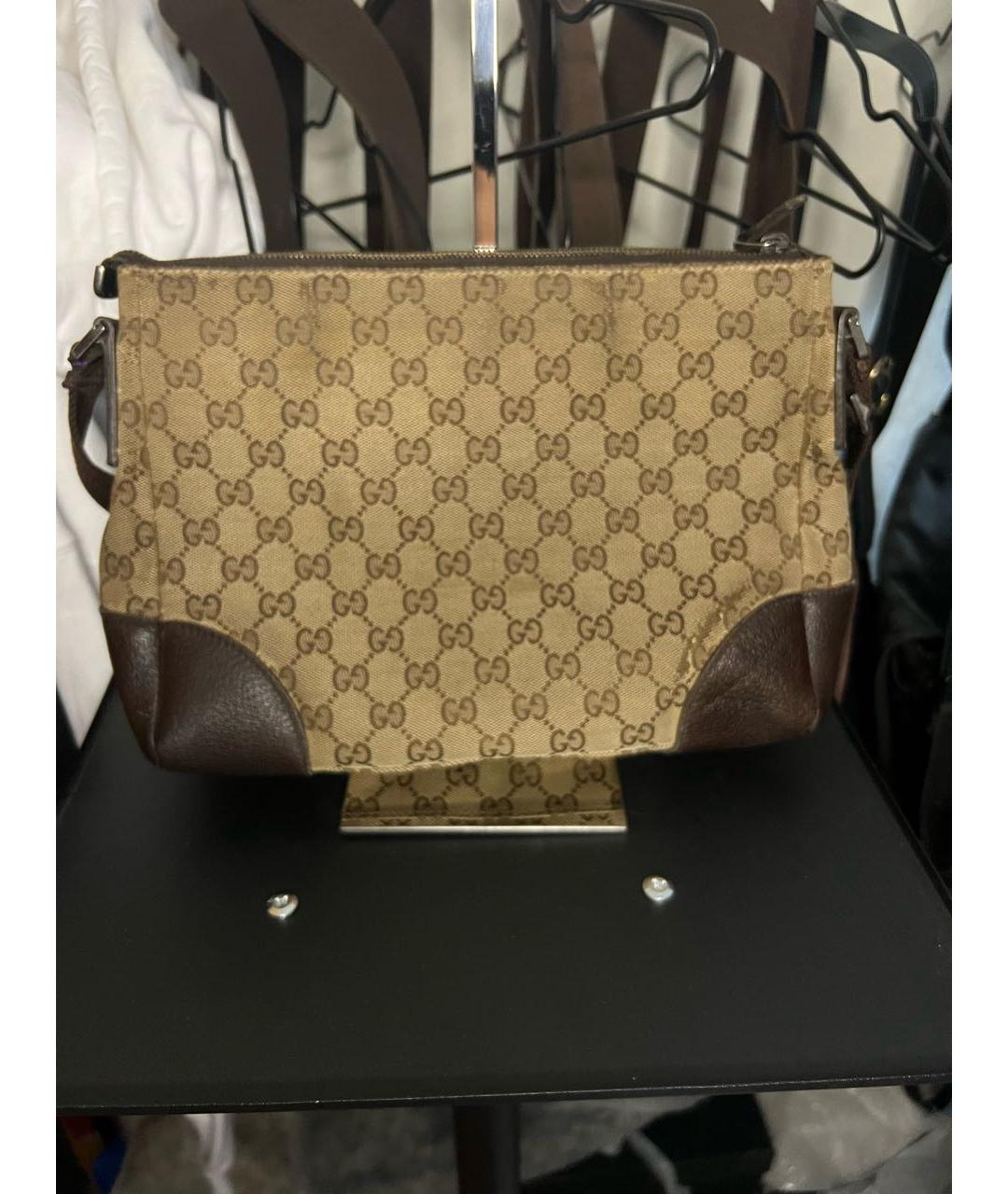 GUCCI Коричневая сумка через плечо из канвы, фото 2