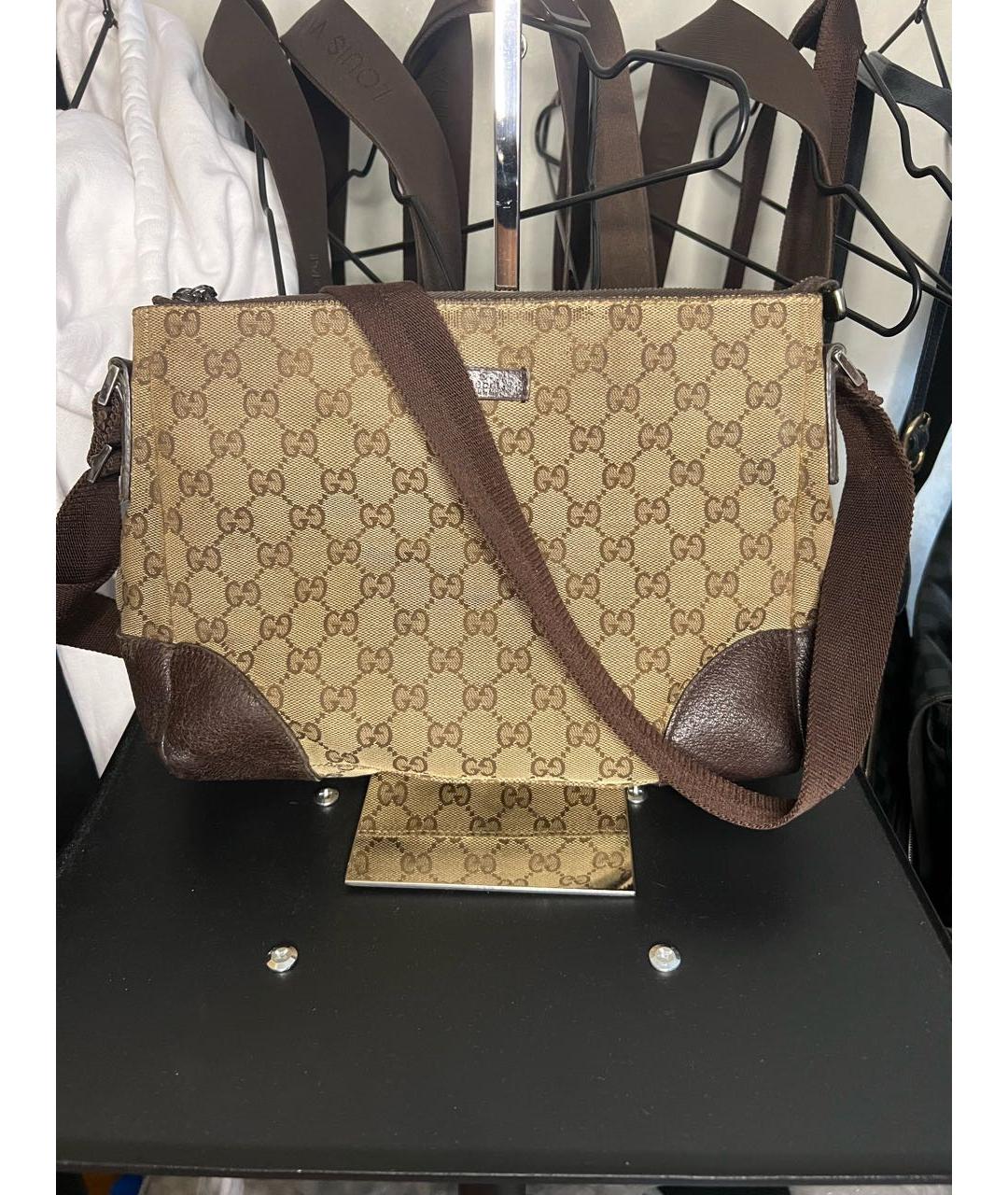 GUCCI Коричневая сумка через плечо из канвы, фото 5