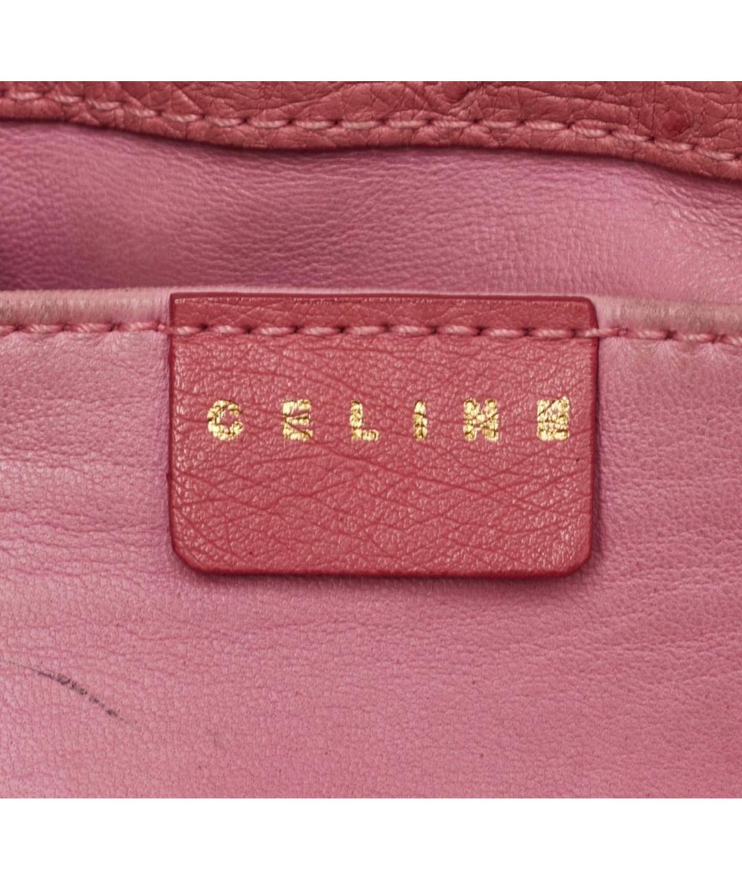 CELINE Коралловая сумка с короткими ручками из кожи страуса, фото 6