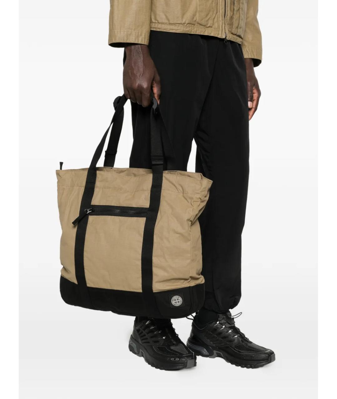 STONE ISLAND Бежевая хлопковая сумка тоут, фото 4
