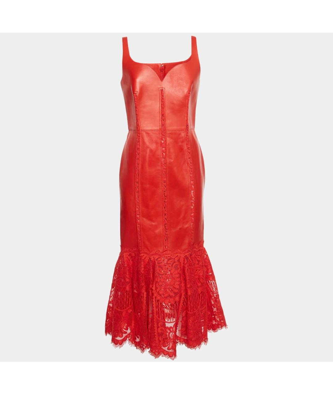 ALEXANDER MCQUEEN Красное кожаное коктейльное платье, фото 8