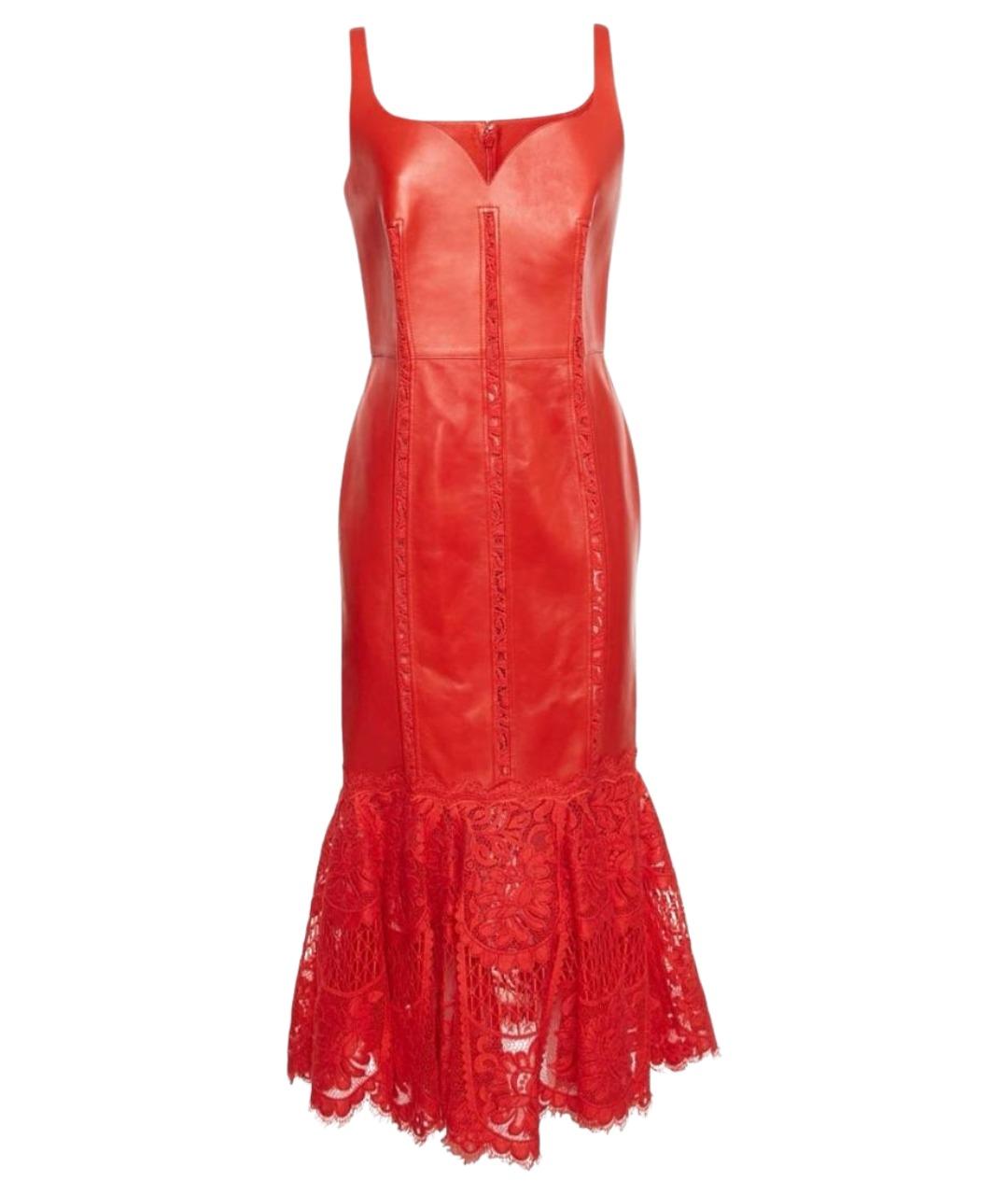 ALEXANDER MCQUEEN Красное кожаное коктейльное платье, фото 1