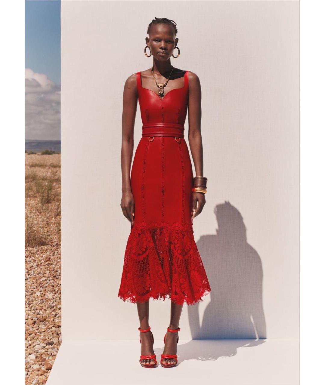ALEXANDER MCQUEEN Красное кожаное коктейльное платье, фото 5