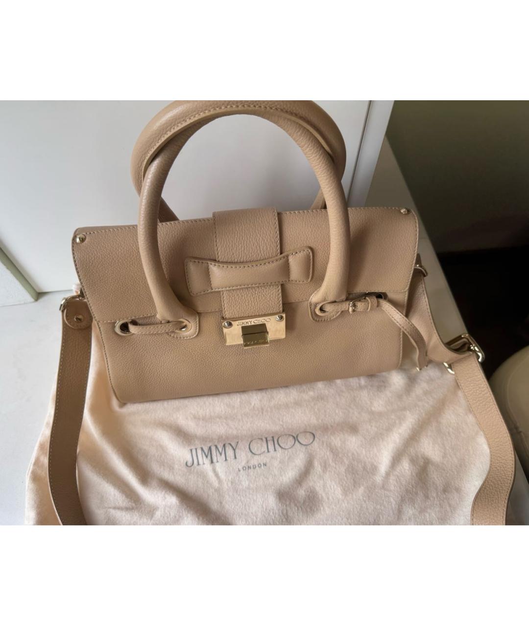 JIMMY CHOO Бежевая кожаная сумка с короткими ручками, фото 6