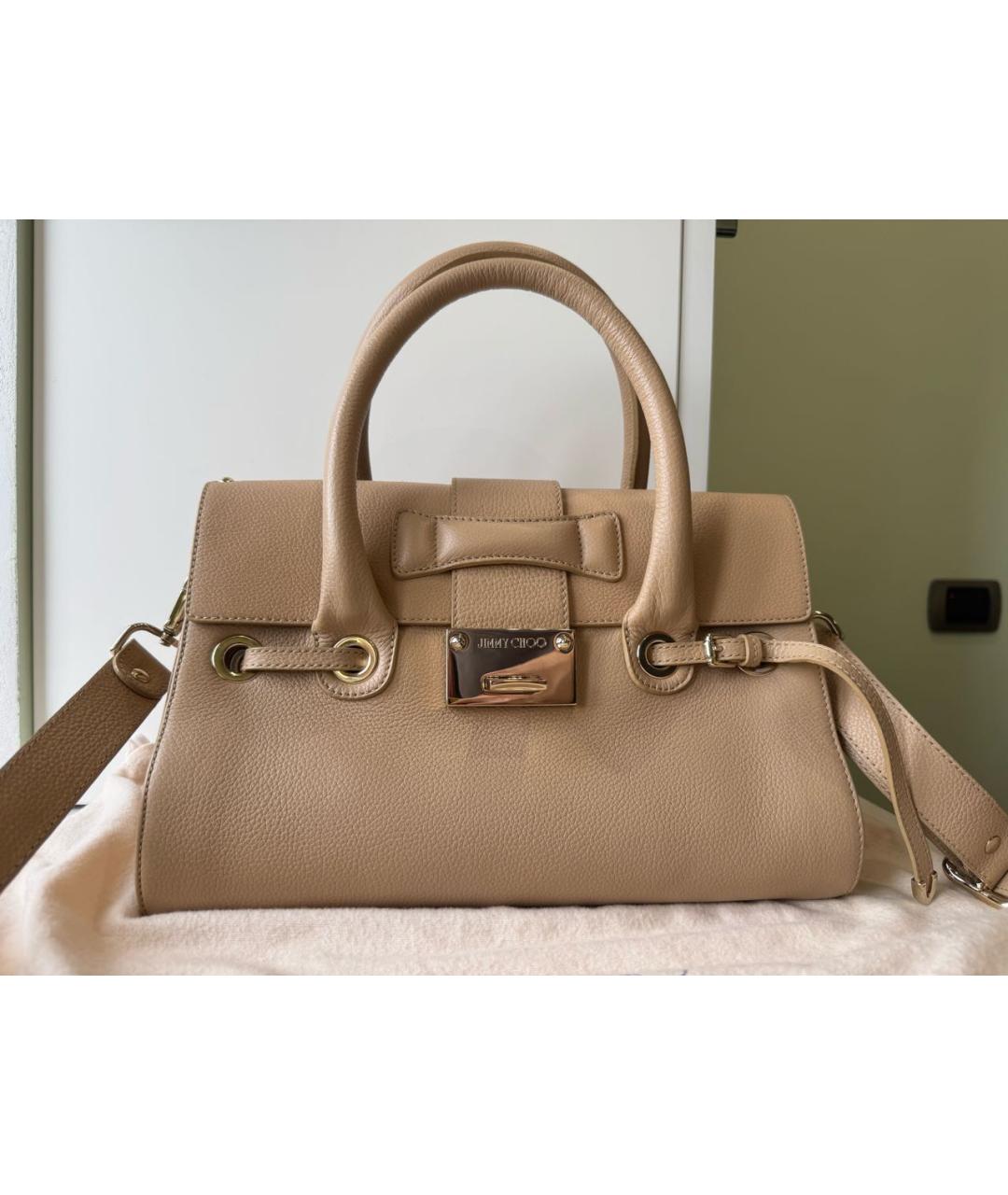 JIMMY CHOO Бежевая кожаная сумка с короткими ручками, фото 8