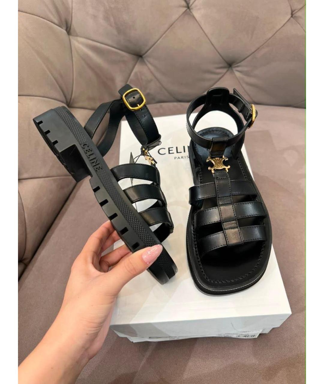 CELINE Черные кожаные сандалии, фото 4