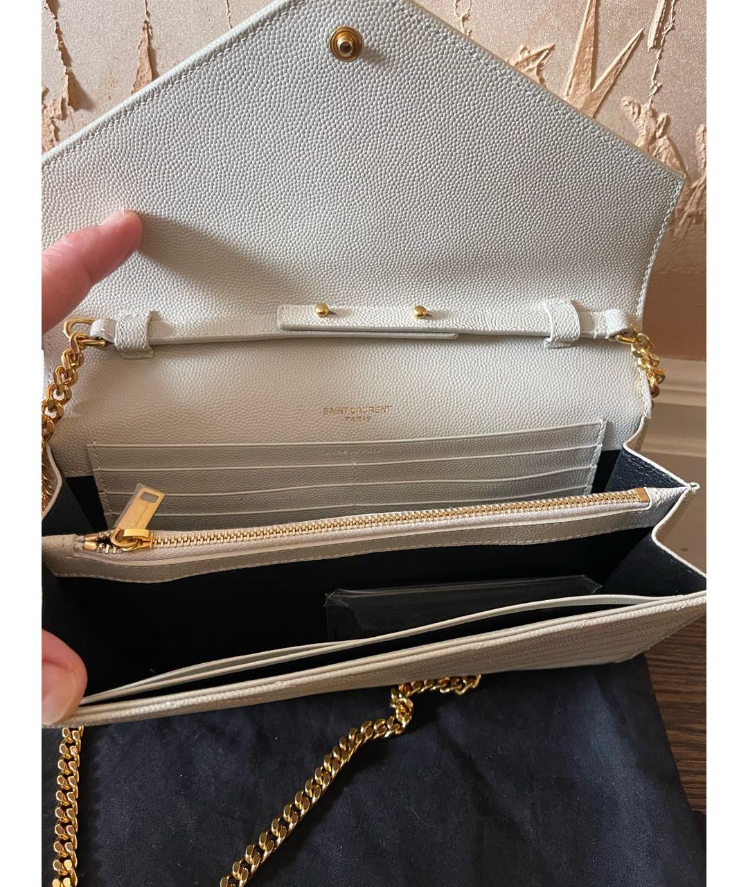 SAINT LAURENT Бежевая кожаная сумка через плечо, фото 3
