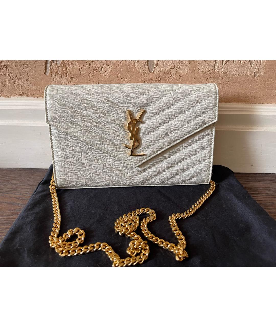 SAINT LAURENT Бежевая кожаная сумка через плечо, фото 9