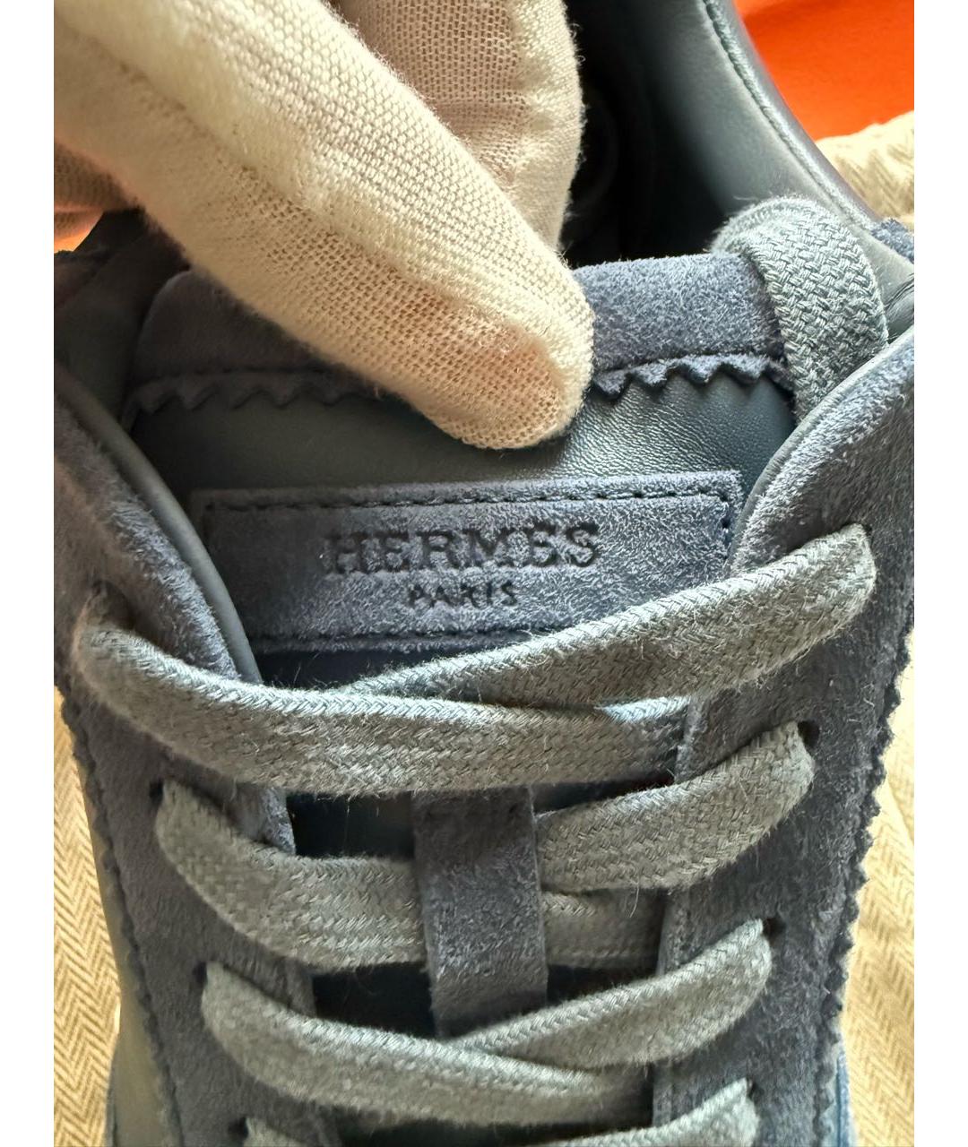 HERMES Синие кожаные низкие кроссовки / кеды, фото 4
