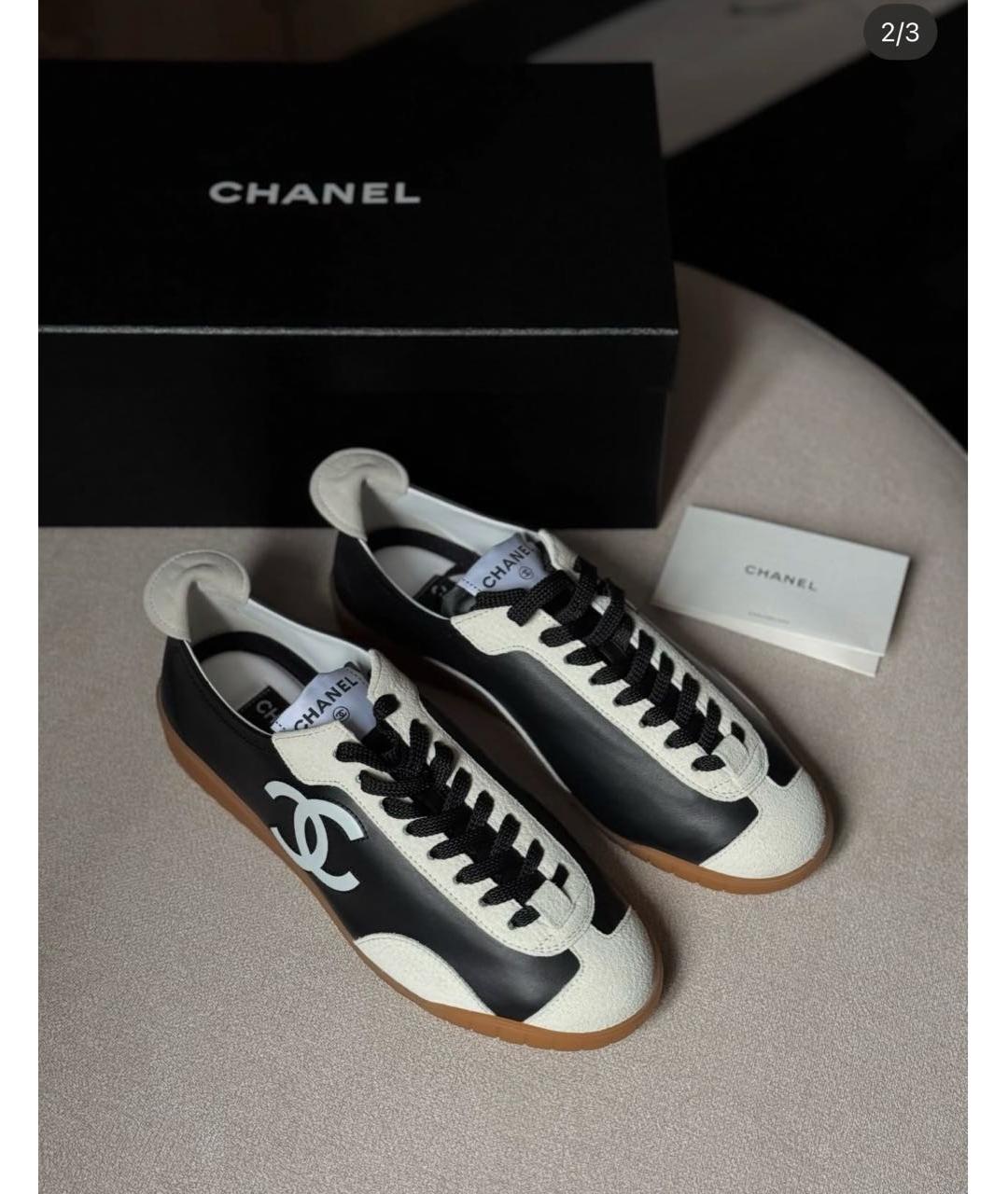CHANEL Черные кожаные кеды, фото 3