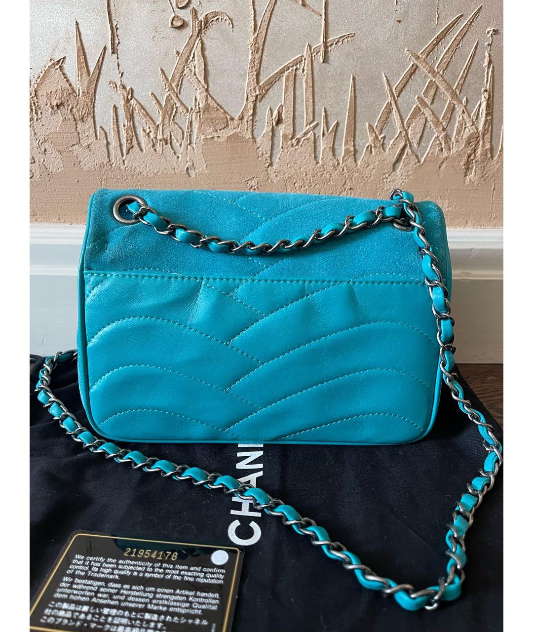 CHANEL Бирюзовая замшевая сумка через плечо, фото 2