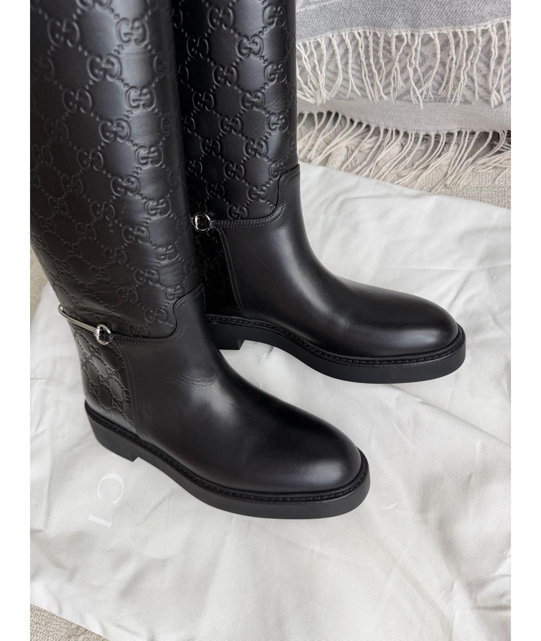 GUCCI Черные кожаные сапоги, фото 2