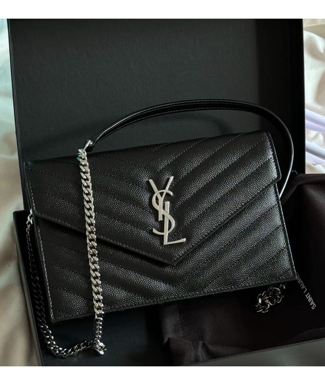 SAINT LAURENT Черная кожаная сумка через плечо, фото 4