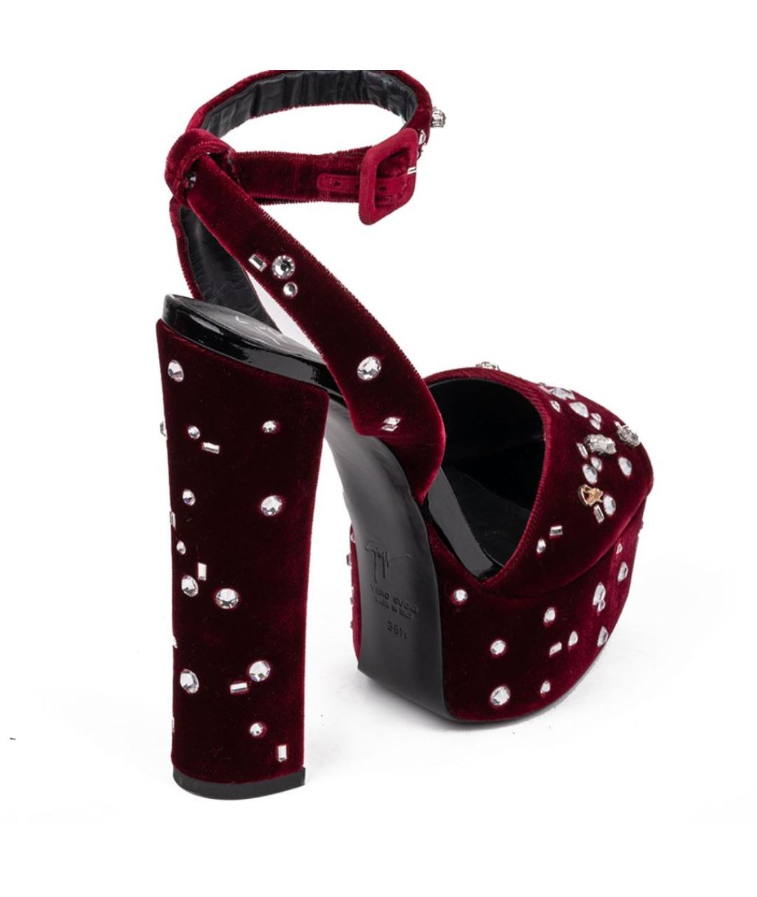 GIUSEPPE ZANOTTI DESIGN Бордовые бархатные босоножки, фото 3