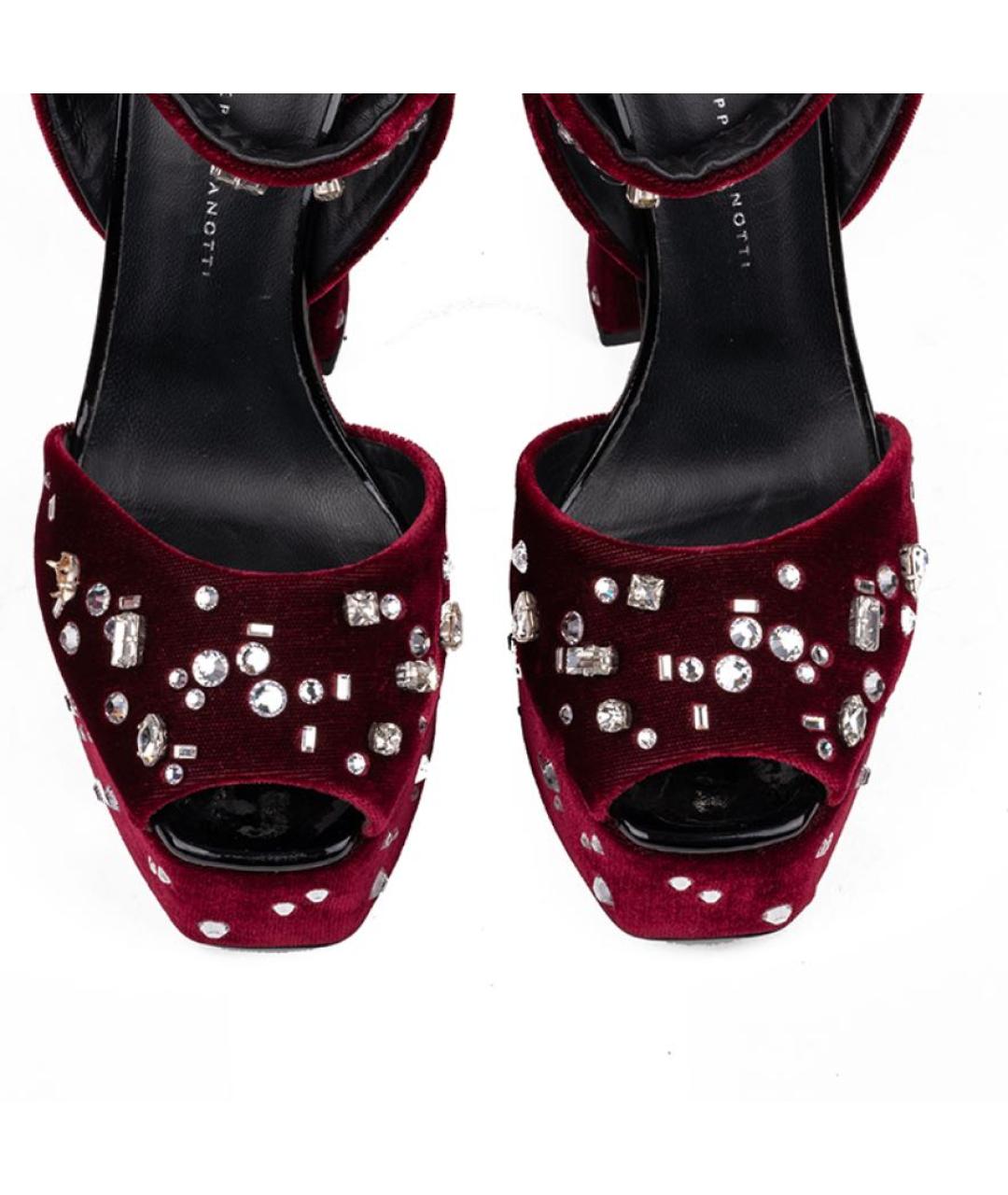 GIUSEPPE ZANOTTI DESIGN Бордовые бархатные босоножки, фото 5