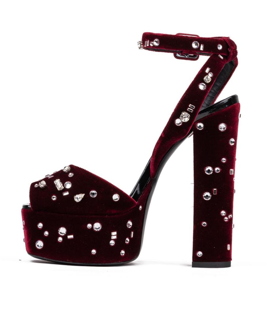 GIUSEPPE ZANOTTI DESIGN Бордовые бархатные босоножки, фото 4
