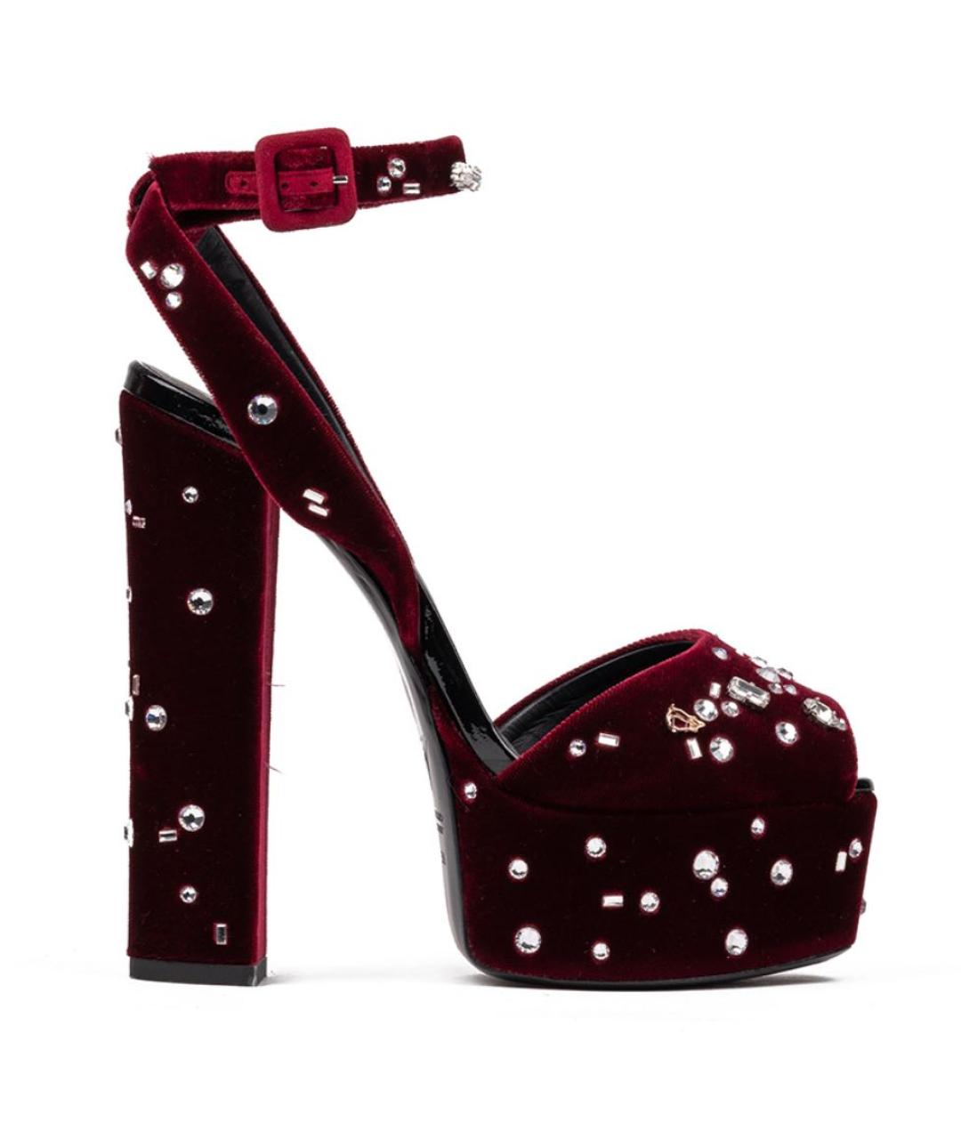 GIUSEPPE ZANOTTI DESIGN Бордовые бархатные босоножки, фото 6